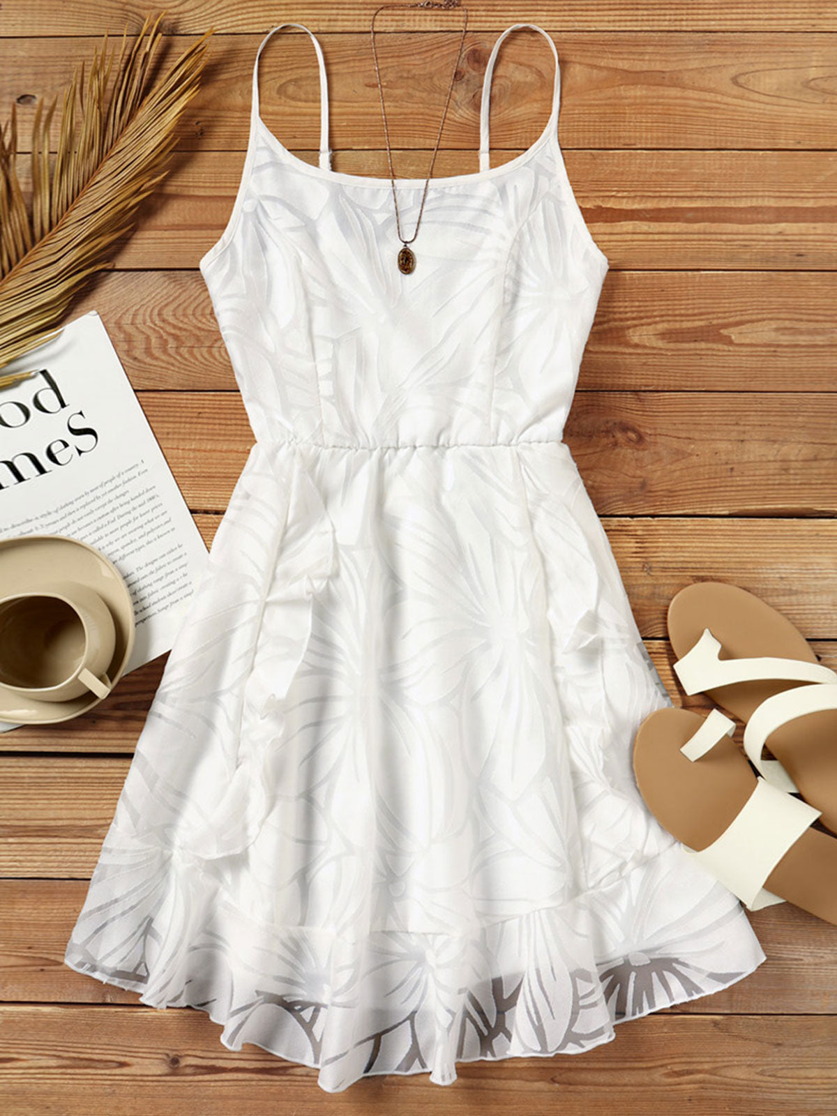 Women's Floral Ruffled Spaghetti Strap Mini Dress 2023 Summer New Casual Sleeveless Mini Dress Printing Beach Cutout Party Dress