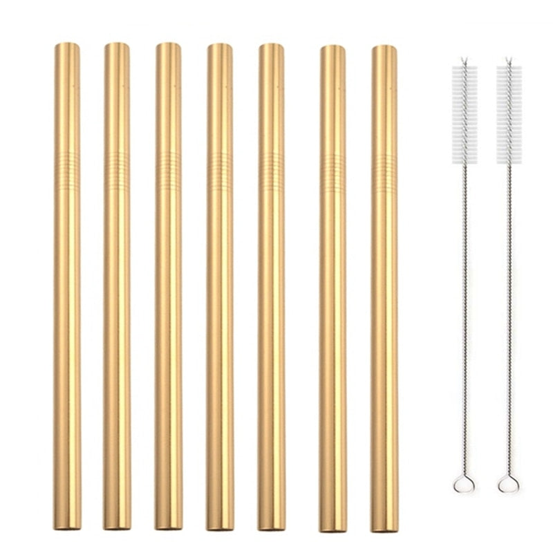 7 Colors 8.5" Wide Metal Drinking Straw 304 Stainless Steel Straws Set Reusable Boba Straw for Bubble Tea Milk Bar Accessory