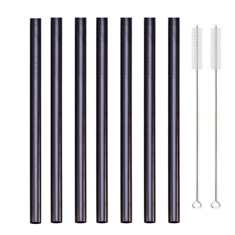 7 Colors 8.5" Wide Metal Drinking Straw 304 Stainless Steel Straws Set Reusable Boba Straw for Bubble Tea Milk Bar Accessory