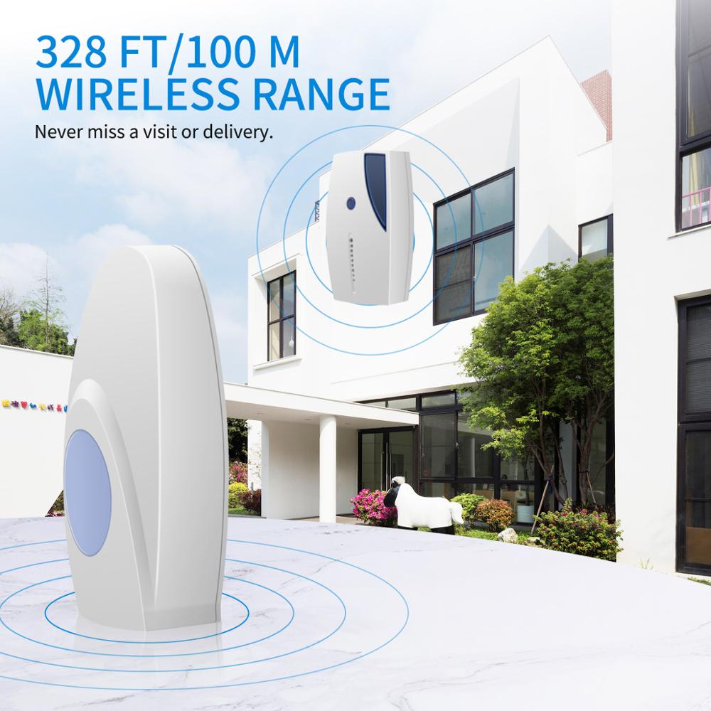 Smart Wireless Doorbell With LED Indication 36 Tunes Chime Music Door Bell Transmitter + Receiver 70-110M Range Remote Control