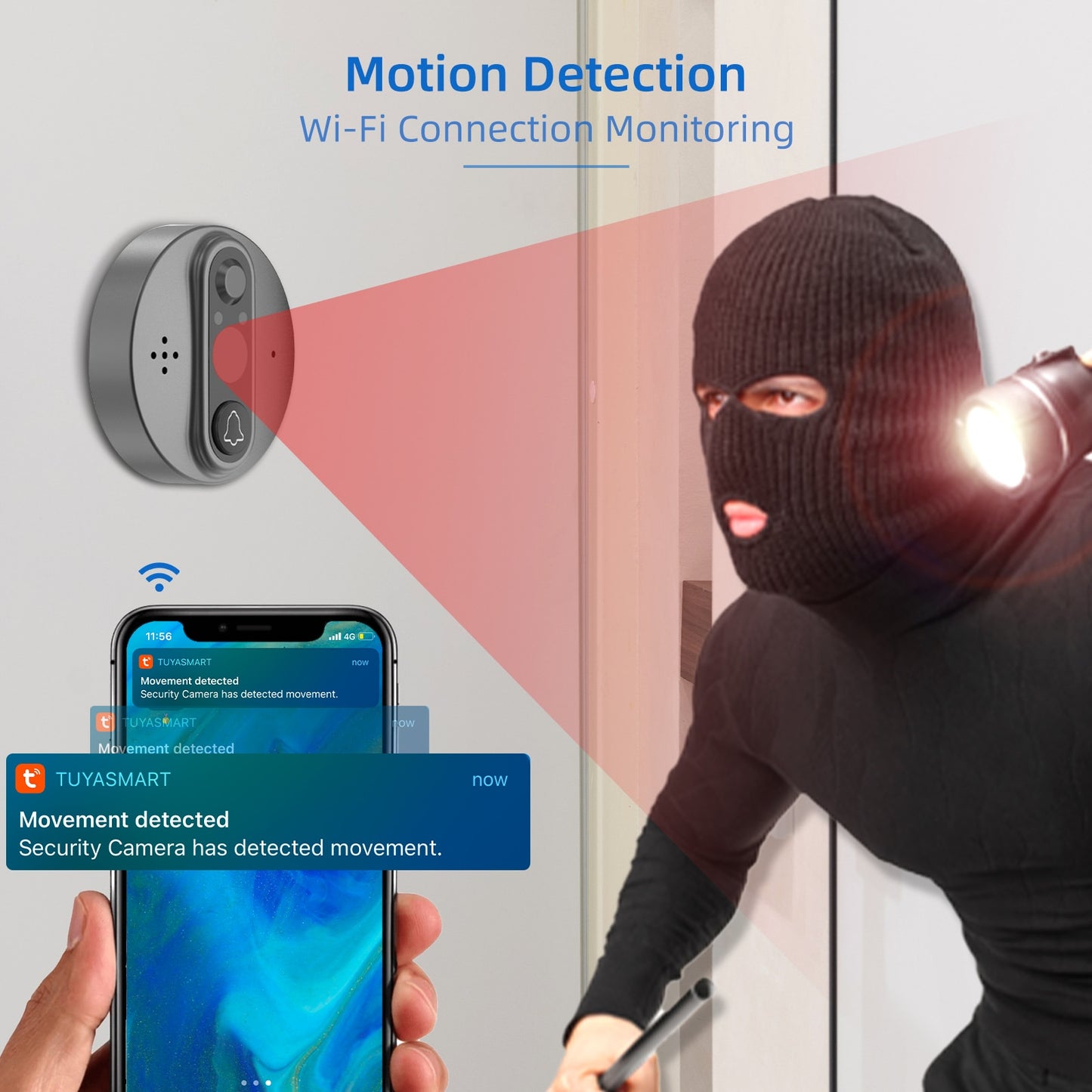 Jeatone Tuya smart WiFi door bell With 1080P/120°Camera video peephole for door 4.3" LCD screen 24H PIR Movement Detection Eye