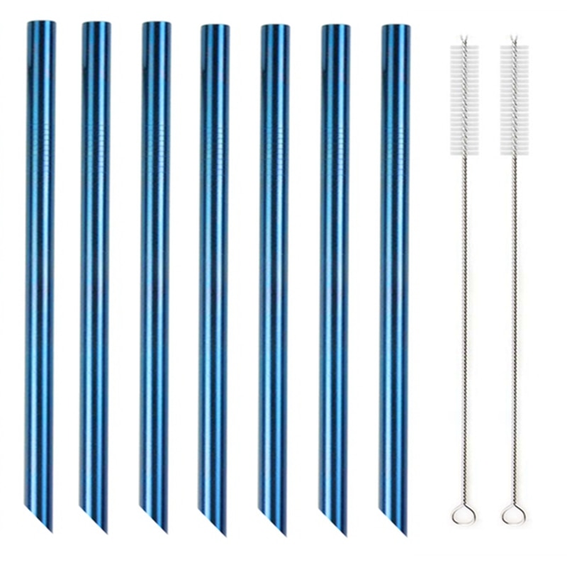 7 Colors 8.5" Wide Metal Drinking Straw 304 Stainless Steel Straws Set Reusable Boba Straw for Bubble Tea Milk Bar Accessory
