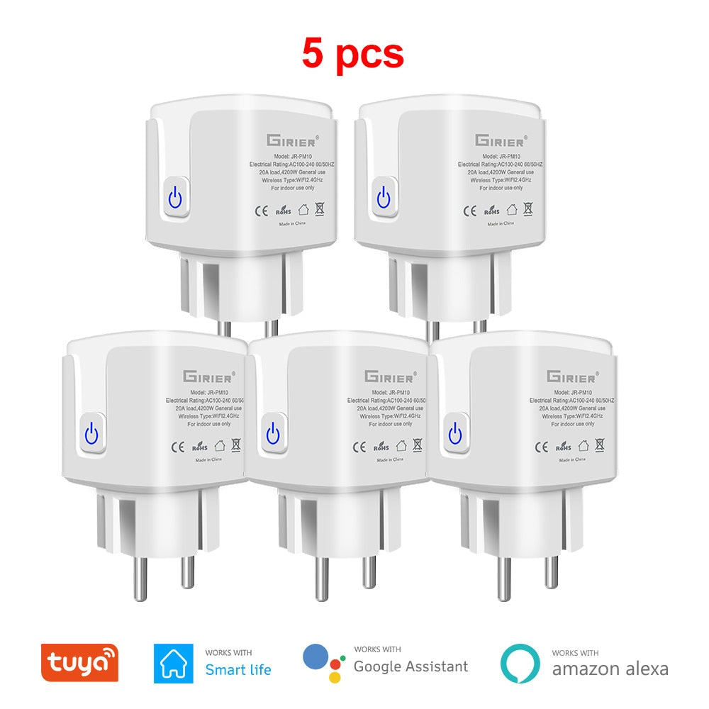 GIRIER Tuya Wifi Smart Plug 20A EU Smart Socket Outlet with Power Monitor Timer Function 4200W Compatible with Alexa Google Home