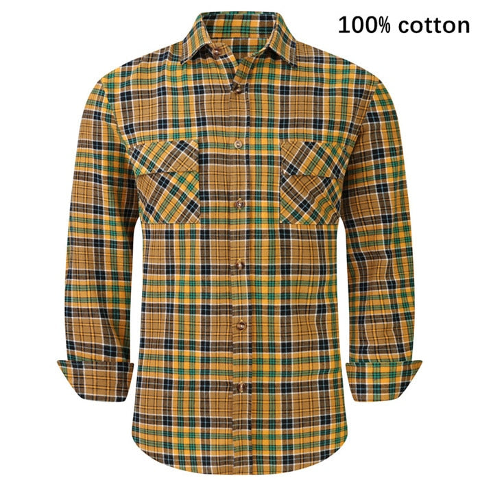 2022 New Men's Plaid Flannel Shirt Spring Autumn Male Regular Fit Casual Long-Sleeved Shirts For (USA SIZE S M L XL 2XL)