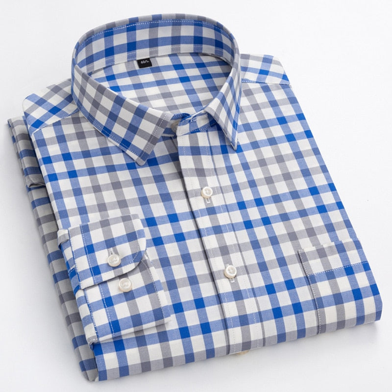 Men's Casual Plaid Shirt Comfortable Special Design Long Sleeve Easy-care Shirts High Quality 100% Cotton Smart Shirts