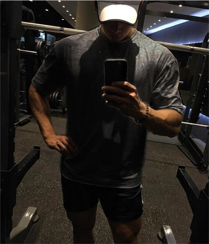 Men's Oversized T shirt Solid Color Gym Clothing Bodybuilding Fitness Loose Sportswear T-shirt Streetwear Hip-Hop Tshirt