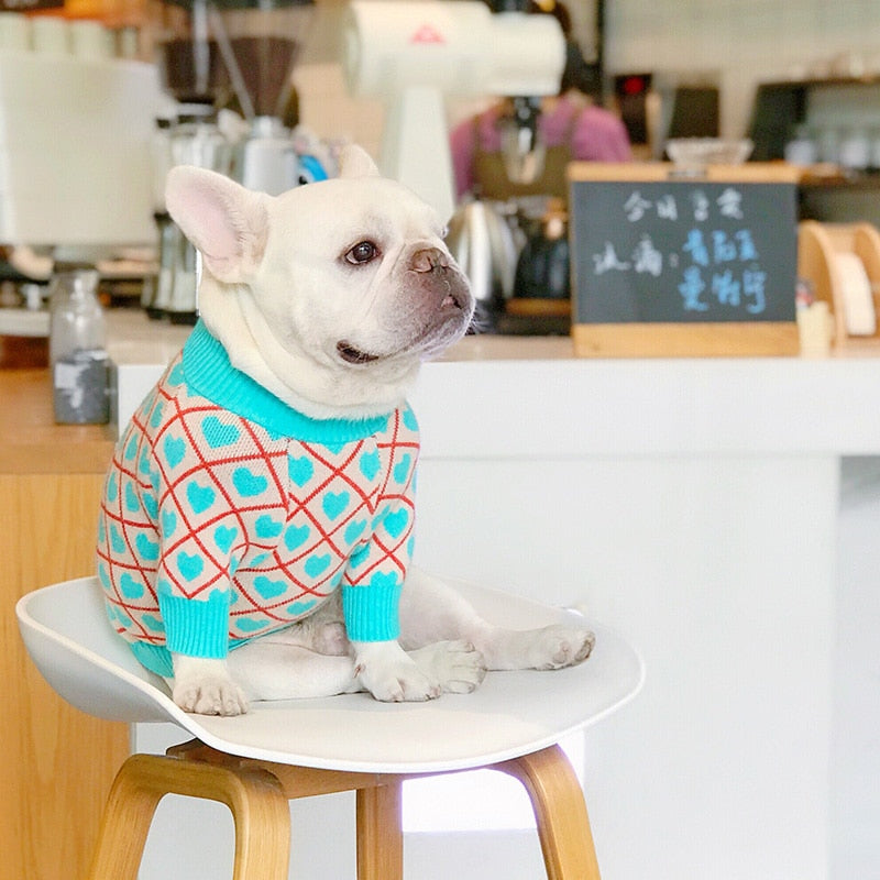 2020 Blue heart Dog sweater dog clothes french bulldog clothes