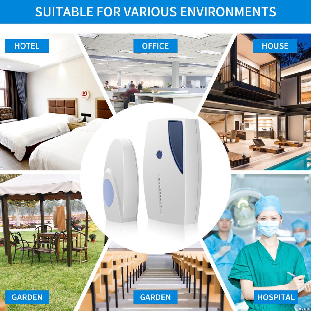 Smart Wireless Doorbell With LED Indication 36 Tunes Chime Music Door Bell Transmitter + Receiver 70-110M Range Remote Control