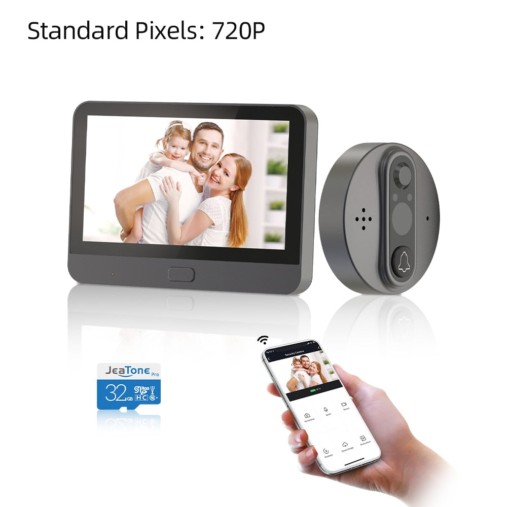 Jeatone Tuya smart WiFi door bell With 1080P/120°Camera video peephole for door 4.3" LCD screen 24H PIR Movement Detection Eye