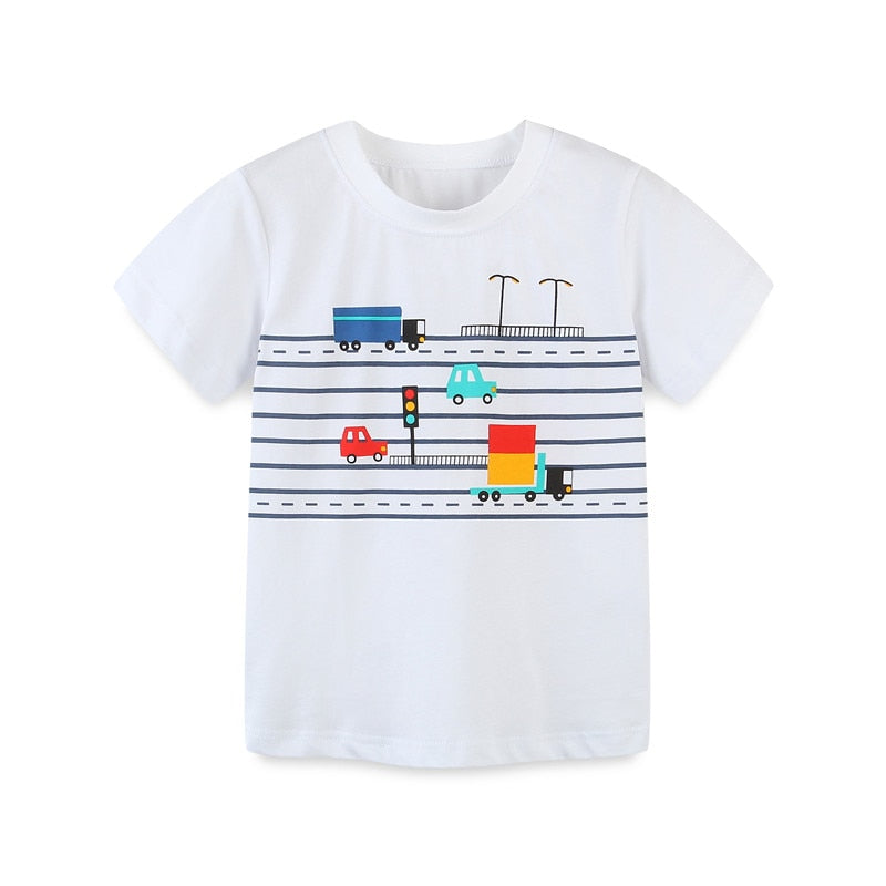 Jumping meters Boys Cartoon T shirts for Summer Children's Cotton Clothes Aircrafts Kids Tops Tees for Boys Girls Wear