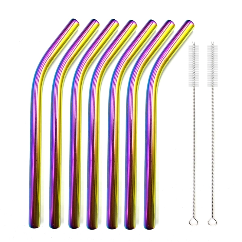 7 Colors 8.5" Wide Metal Drinking Straw 304 Stainless Steel Straws Set Reusable Boba Straw for Bubble Tea Milk Bar Accessory