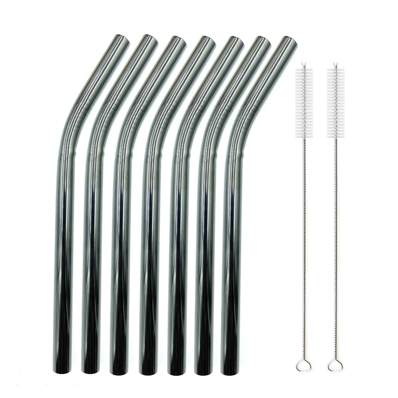 7 Colors 8.5" Wide Metal Drinking Straw 304 Stainless Steel Straws Set Reusable Boba Straw for Bubble Tea Milk Bar Accessory