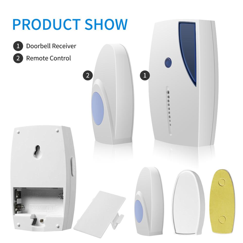 Smart Wireless Doorbell With LED Indication 36 Tunes Chime Music Door Bell Transmitter + Receiver 70-110M Range Remote Control