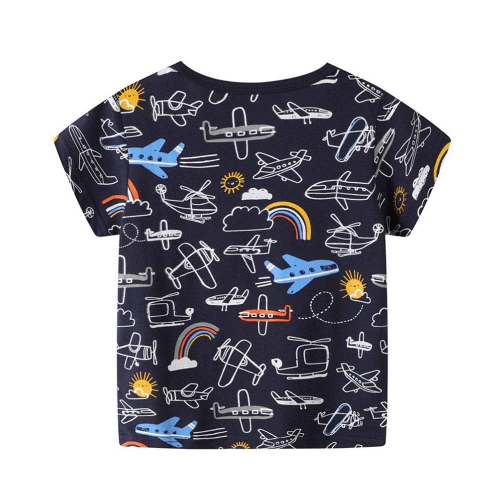 Jumping meters Boys Cartoon T shirts for Summer Children's Cotton Clothes Aircrafts Kids Tops Tees for Boys Girls Wear