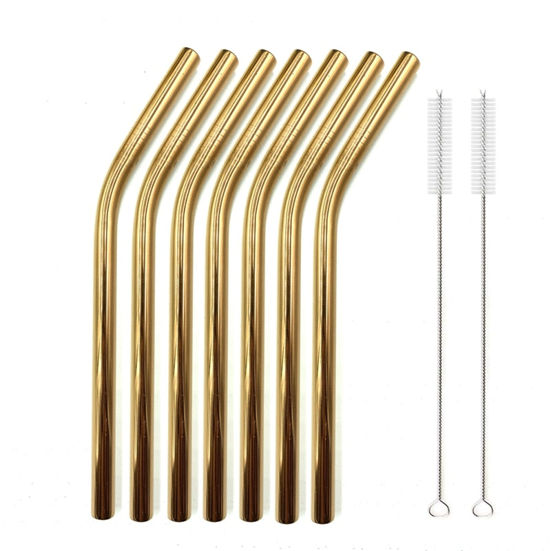 7 Colors 8.5" Wide Metal Drinking Straw 304 Stainless Steel Straws Set Reusable Boba Straw for Bubble Tea Milk Bar Accessory