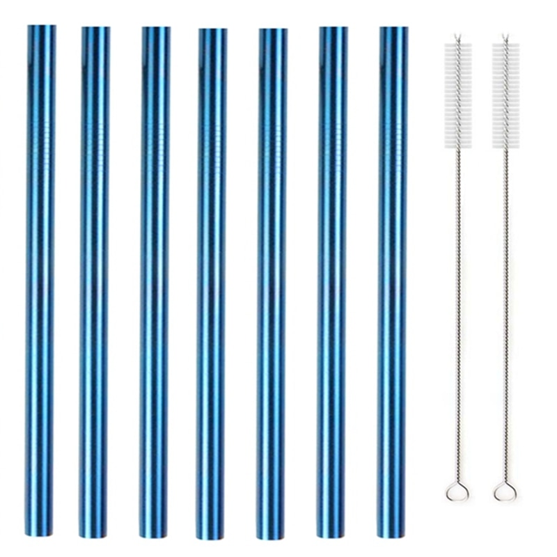 7 Colors 8.5" Wide Metal Drinking Straw 304 Stainless Steel Straws Set Reusable Boba Straw for Bubble Tea Milk Bar Accessory