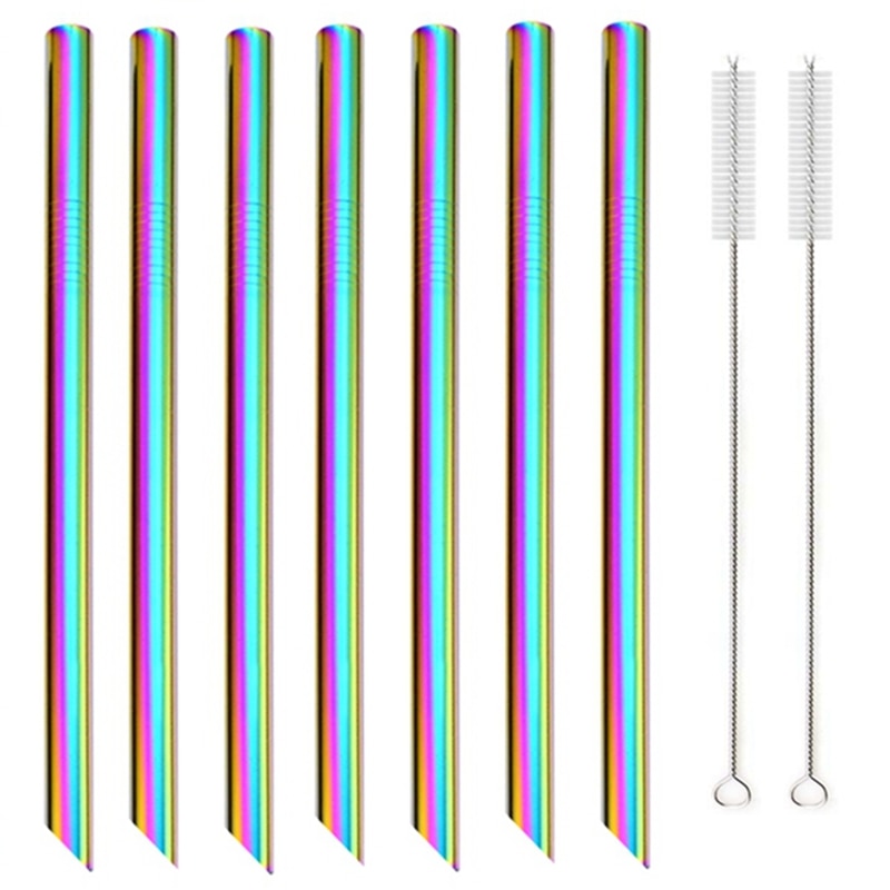 7 Colors 8.5" Wide Metal Drinking Straw 304 Stainless Steel Straws Set Reusable Boba Straw for Bubble Tea Milk Bar Accessory