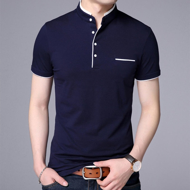 Liseaven Men Mandarin Collar T-Shirt basic tshirt male short sleeve shirt Brand New Tops&Tees Cotton T Shirt