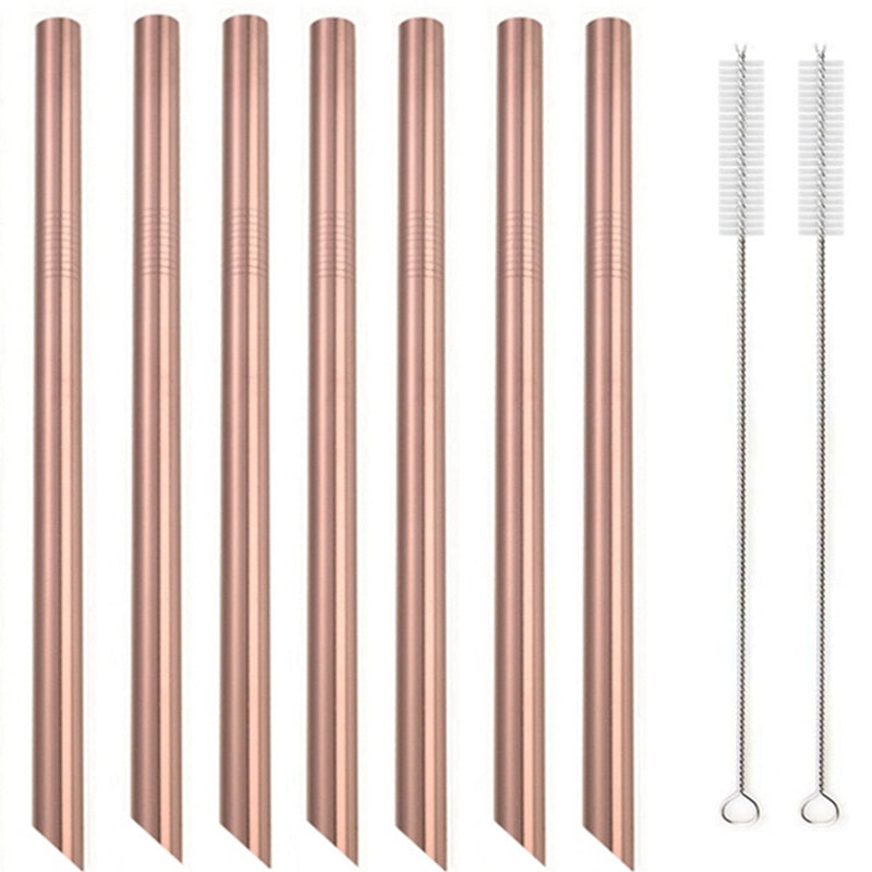 7 Colors 8.5" Wide Metal Drinking Straw 304 Stainless Steel Straws Set Reusable Boba Straw for Bubble Tea Milk Bar Accessory