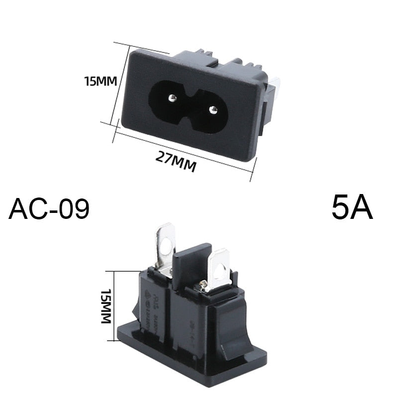2 3 Pin IEC320 C14 Electrical Power Socket LED 250V Rocker Switch Brass 10A C6 Fuse Inlet Plug Connector Computer Mount Outlet