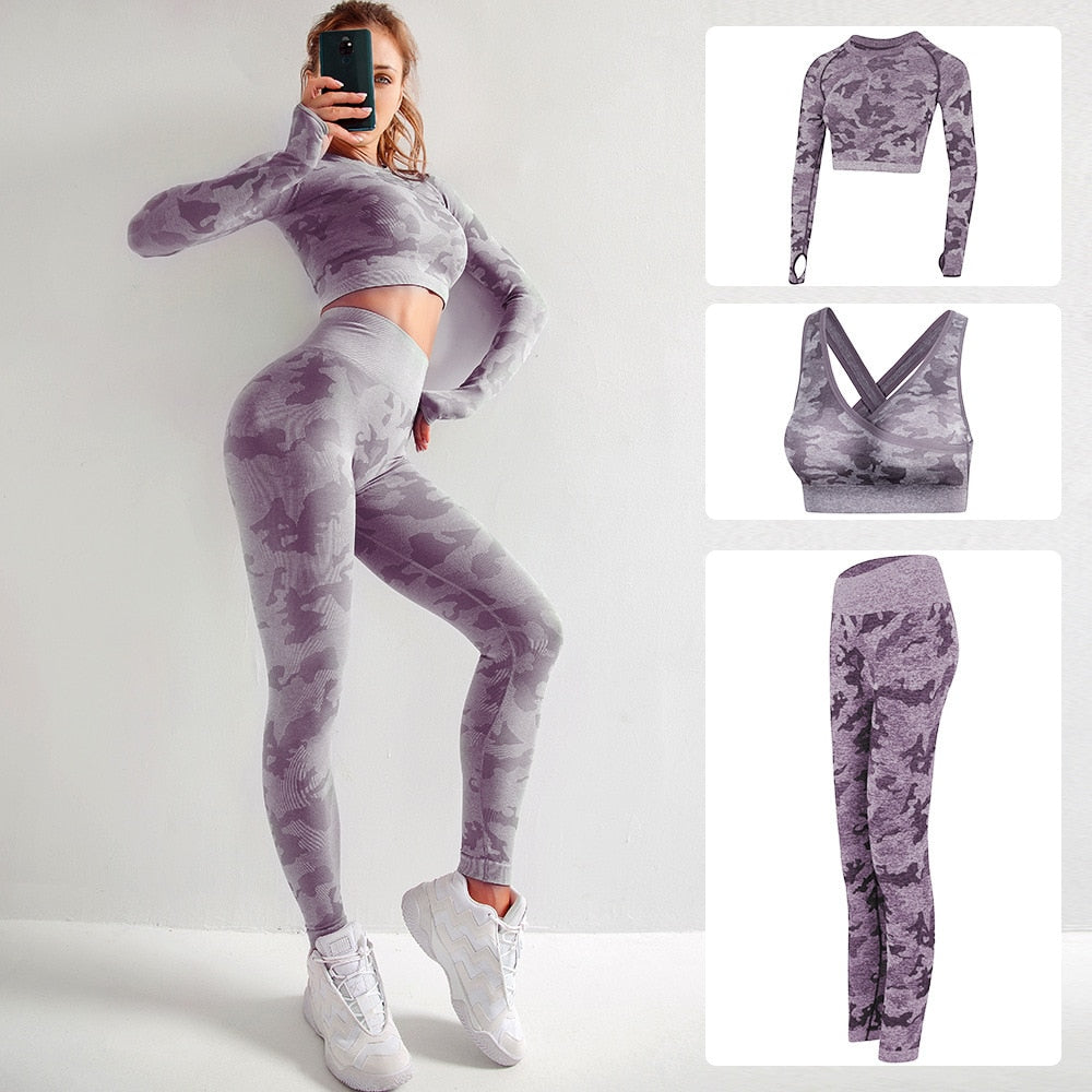 Yoga Set Seamless Camouflage Sports Wear For Women Gym Camo Fitness Clothing Booty Leggings + Bra Gym Workout Sport Suit 2PCS