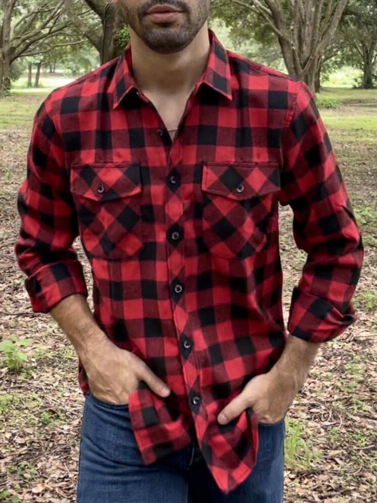 2022 New Men's Plaid Flannel Shirt Spring Autumn Male Regular Fit Casual Long-Sleeved Shirts For (USA SIZE S M L XL 2XL)