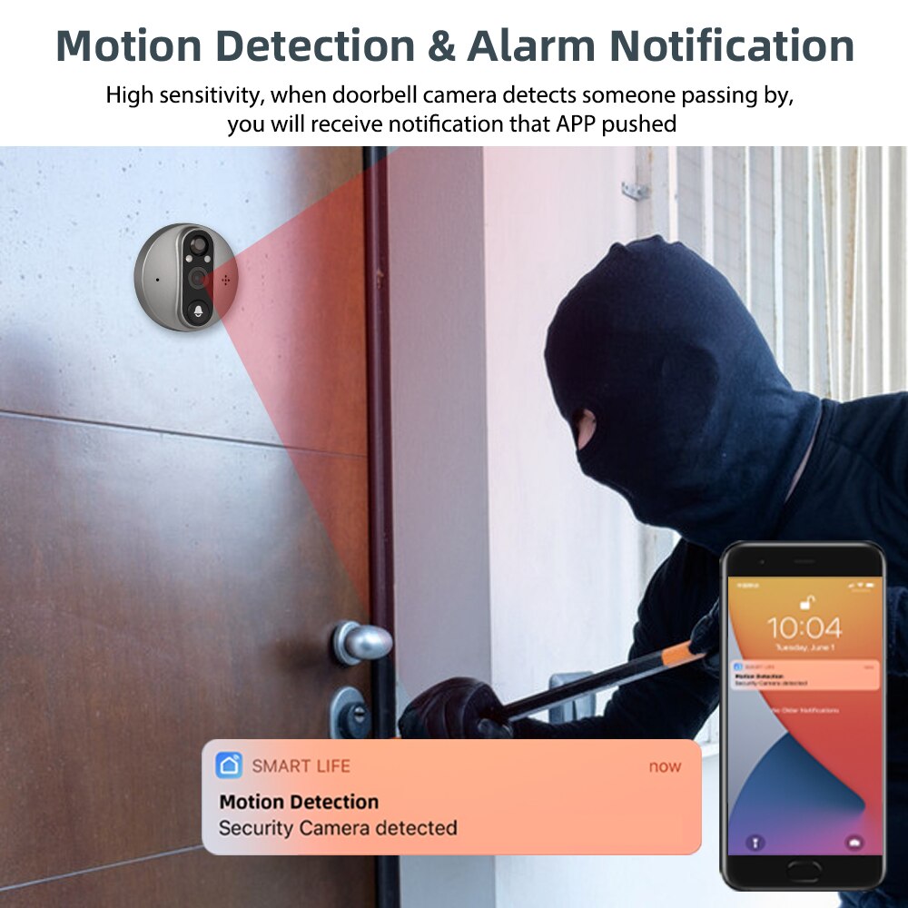 Tuya Smart 1080P WiFi Door Bell Peephole Camera Viewer Home Security Two-way Audio Night Vision 4.3' FHD Video Doorbell Camera