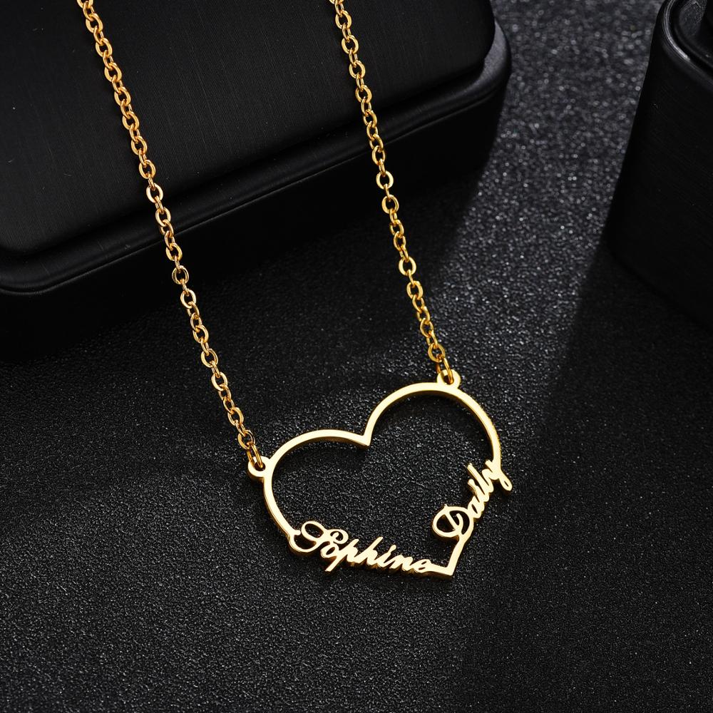Atoztide 2022 New Custom Fashion Stainless Steel 2 Name Heart Necklace Letter Gold Color Choker Necklace Pendant Nameplate Gift