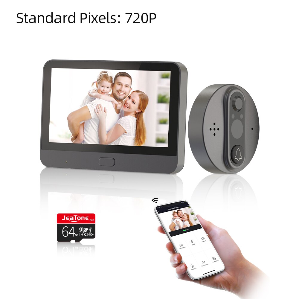 Jeatone Tuya smart WiFi door bell With 1080P/120°Camera video peephole for door 4.3" LCD screen 24H PIR Movement Detection Eye