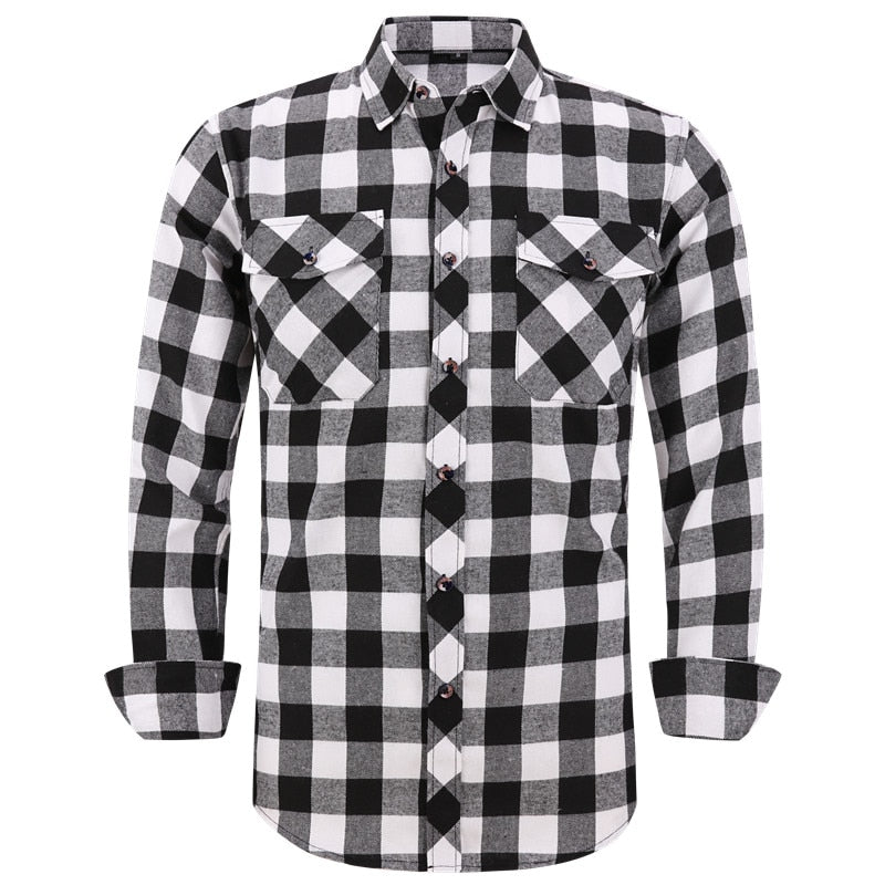 2022 New Men's Plaid Flannel Shirt Spring Autumn Male Regular Fit Casual Long-Sleeved Shirts For (USA SIZE S M L XL 2XL)