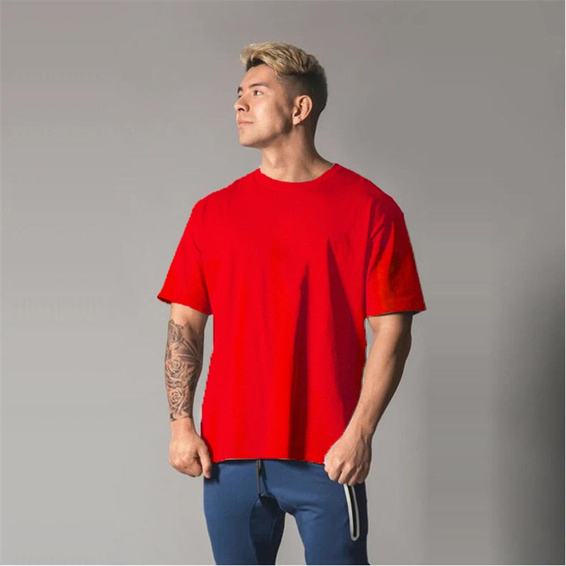 Men's Oversized T shirt Solid Color Gym Clothing Bodybuilding Fitness Loose Sportswear T-shirt Streetwear Hip-Hop Tshirt