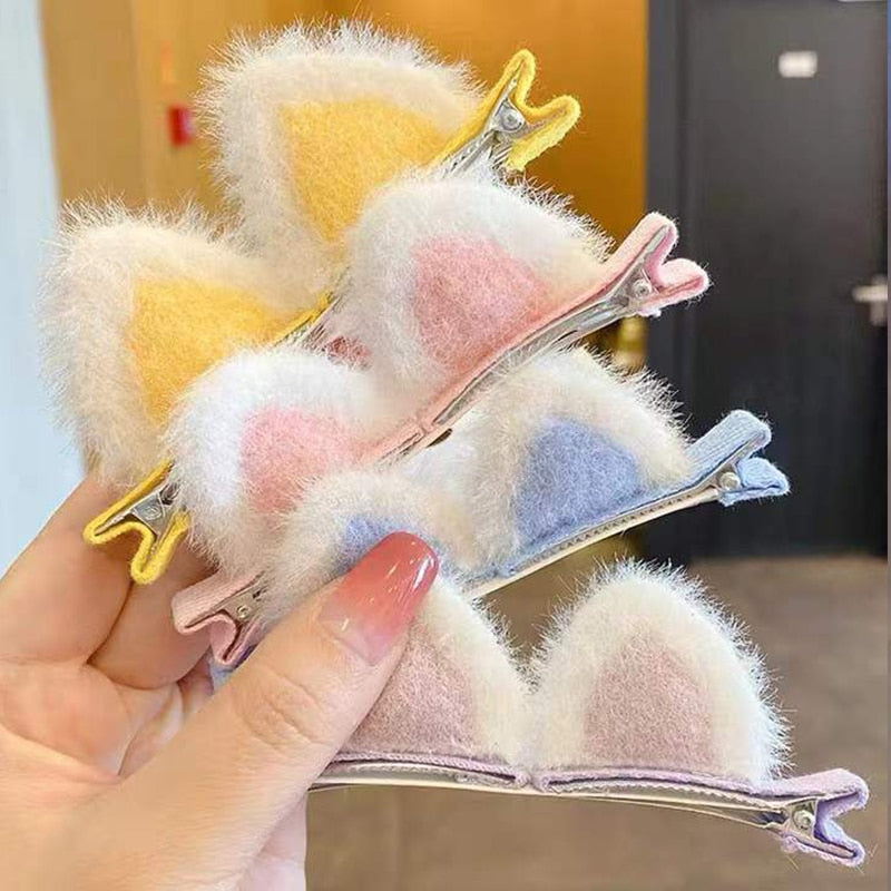 New Plush Cat Ears Hairpins Girls Cute Hair Clips Hair Accessories Women Sweet Barrettes Kids Fashion Ornaments Gift