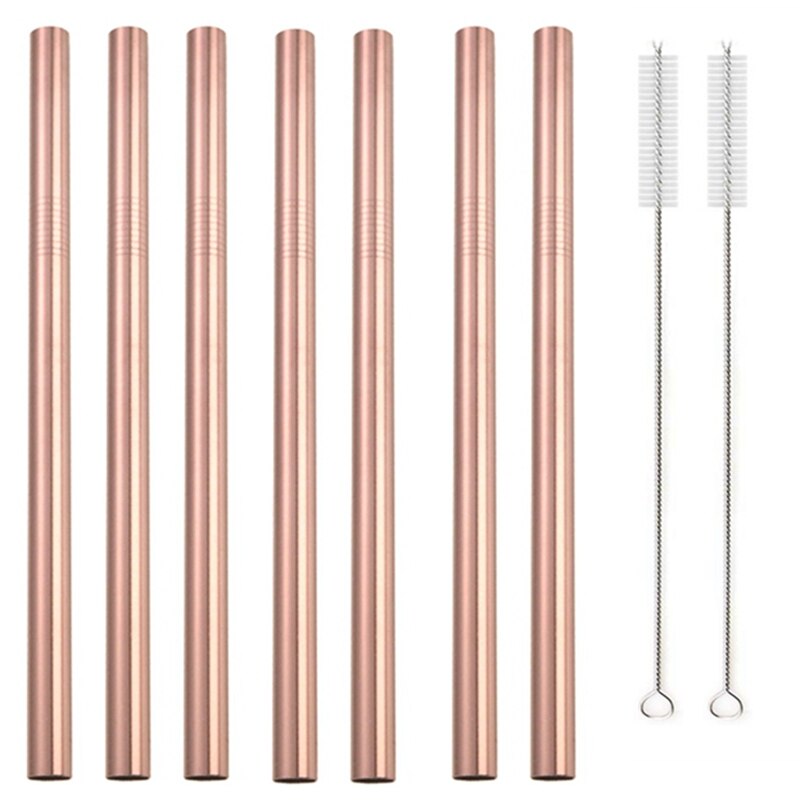 7 Colors 8.5" Wide Metal Drinking Straw 304 Stainless Steel Straws Set Reusable Boba Straw for Bubble Tea Milk Bar Accessory