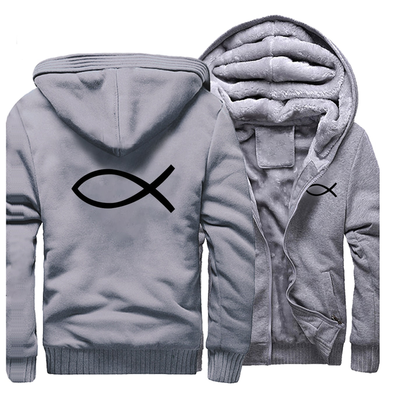 2022 Winter Mens Thick Sweatshirt Christian JESUS fish Hoodies Brand Zipper Jacket Warm Fleece Thicken Coat Casual Streetwear