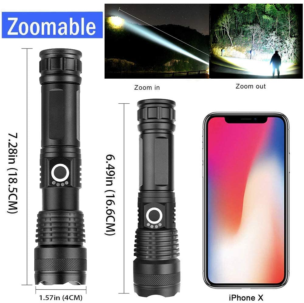 KENSUN High Power XHP70 Rechargeable Led Flashlight 4 Core Torch Zoom Usb Hand Lantern For Camping, Outdoor & Emergency Use 