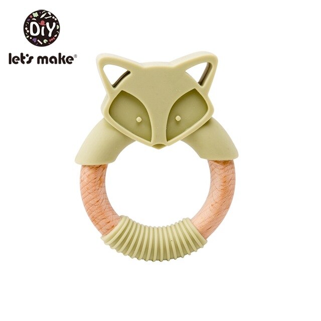 Let's Make 1pc Baby Silicone Teether Cartoon Elephant Teething Toy Beech Wood Ring Infant Comfort Toys Baby Teether