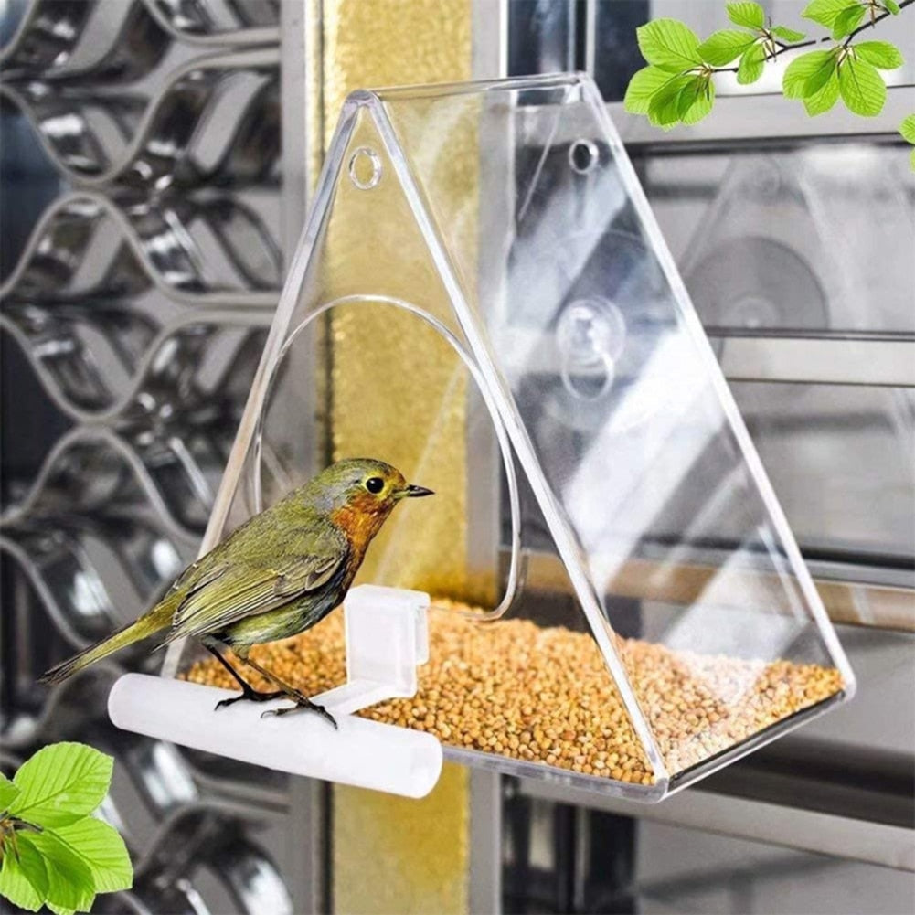 Window Bird Feeder House Shape Weather Proof Transparent Suction Cup Outdoor Birdfeeders Hanging Birdhouse For Outside Garden