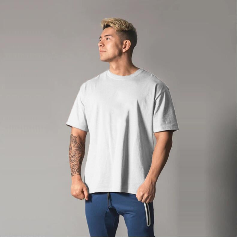 Men's Oversized T shirt Solid Color Gym Clothing Bodybuilding Fitness Loose Sportswear T-shirt Streetwear Hip-Hop Tshirt