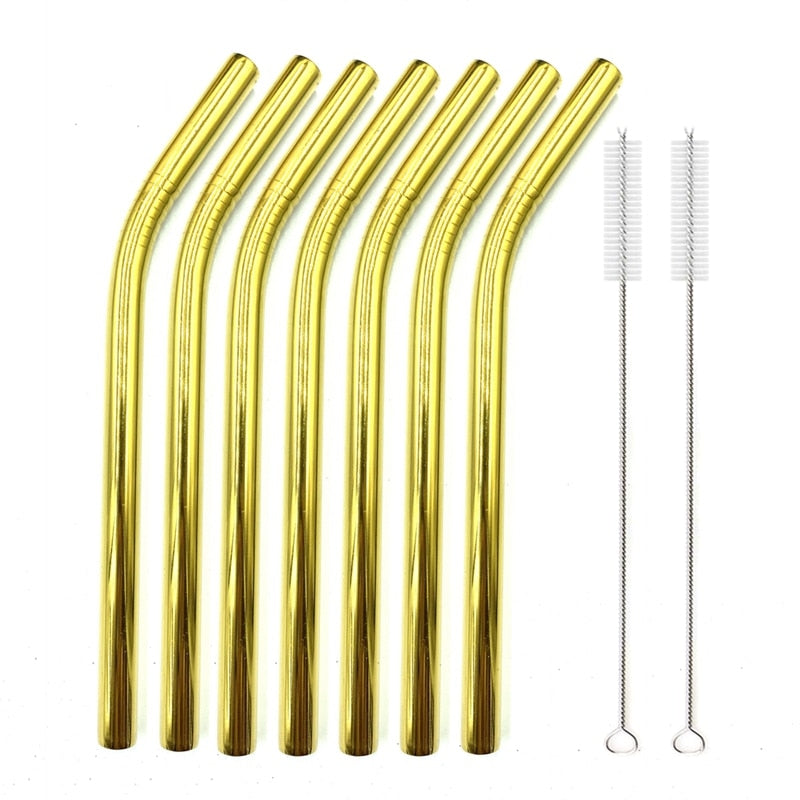 7 Colors 8.5" Wide Metal Drinking Straw 304 Stainless Steel Straws Set Reusable Boba Straw for Bubble Tea Milk Bar Accessory