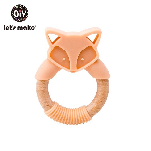 Let's Make 1pc Baby Silicone Teether Cartoon Elephant Teething Toy Beech Wood Ring Infant Comfort Toys Baby Teether