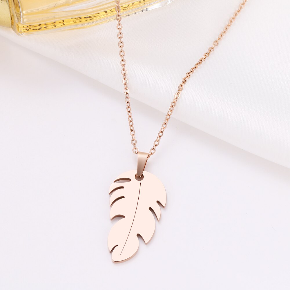 DOTIFI Stainless Steel Necklace For Women Man Lover's Feather Gold And Rose Gold Color Pendant Necklace Engagement Jewelry