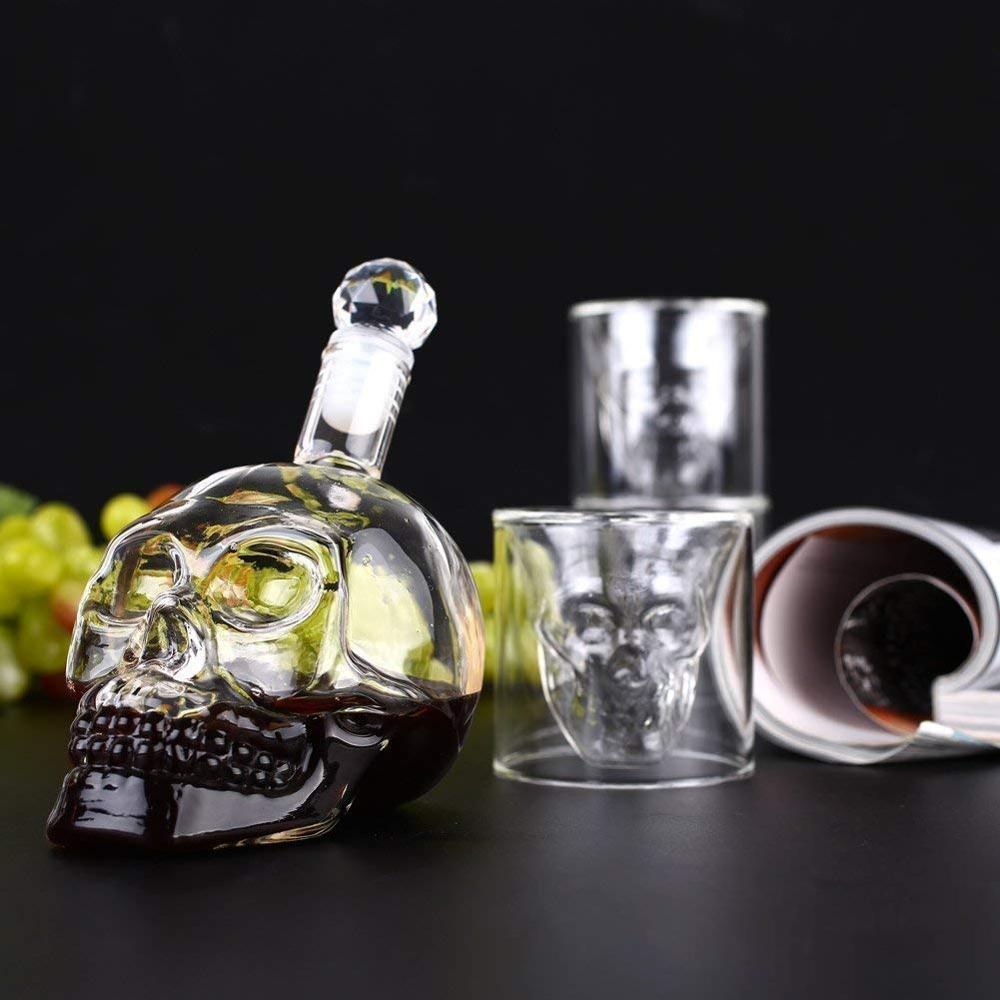 Creative skull glass whisky vodka wine crystal bottle spirits cups transparent wine drinking cups bar home shot glasses set