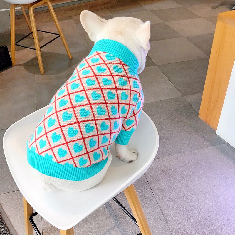 2020 Blue heart Dog sweater dog clothes french bulldog clothes