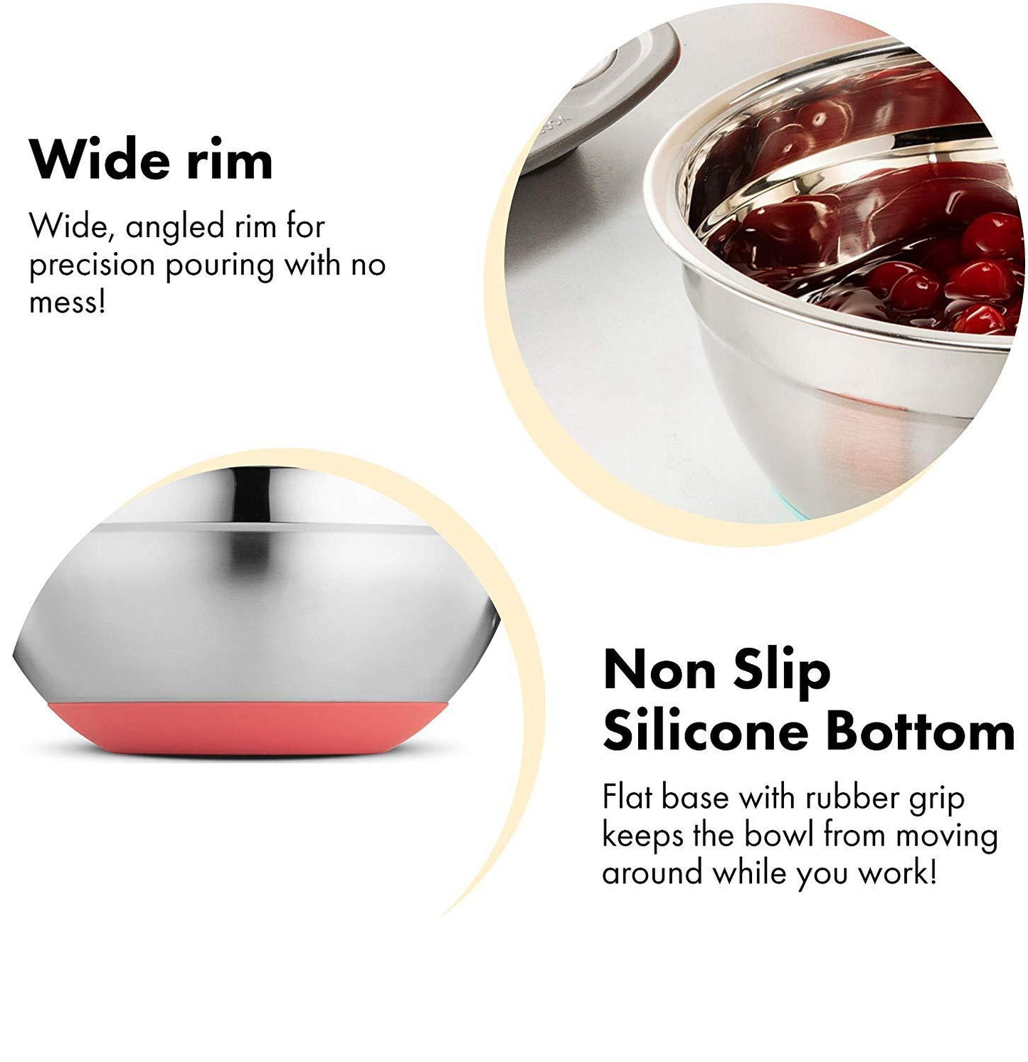 Colorful 304 Stainless Steel Salad Bowl With Lid Non-slip Silicone Bottom Kitchen Egg Mixing Bowls Set For Cooking Baking