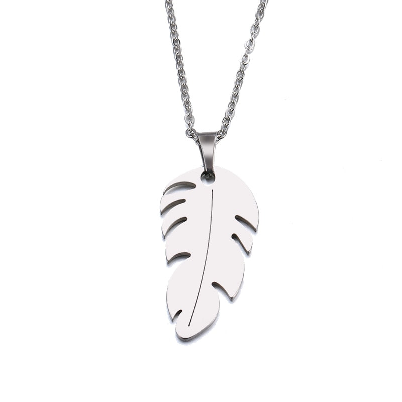 DOTIFI Stainless Steel Necklace For Women Man Lover's Feather Gold And Rose Gold Color Pendant Necklace Engagement Jewelry