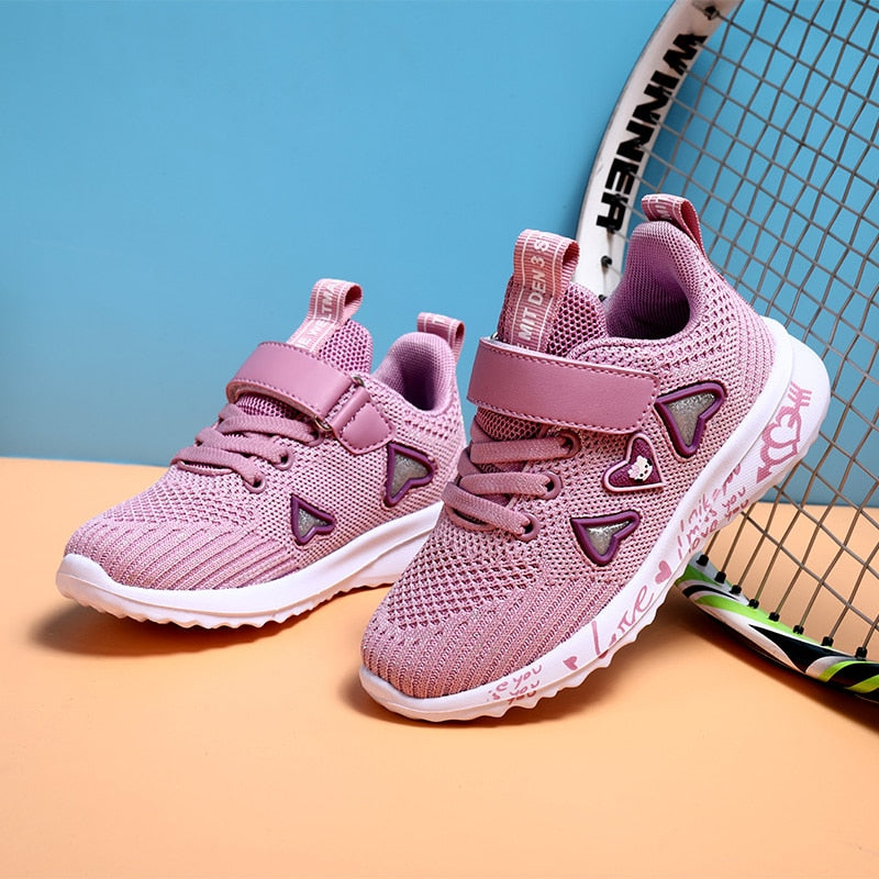 ULKNN Girls Sports Shoes spring New Children's Double Net Breathable Big Kids Students Pink Wild Children's Shoes Casual 26-37