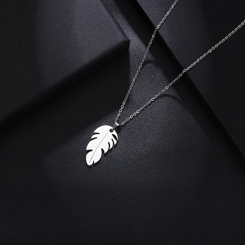 DOTIFI Stainless Steel Necklace For Women Man Lover's Feather Gold And Rose Gold Color Pendant Necklace Engagement Jewelry
