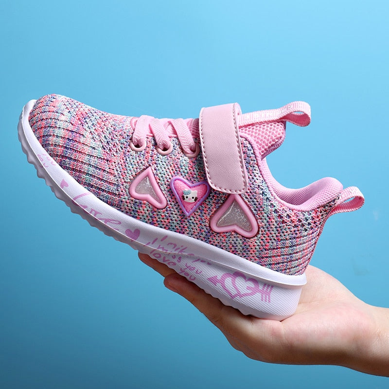ULKNN Girls Sports Shoes spring New Children's Double Net Breathable Big Kids Students Pink Wild Children's Shoes Casual 26-37