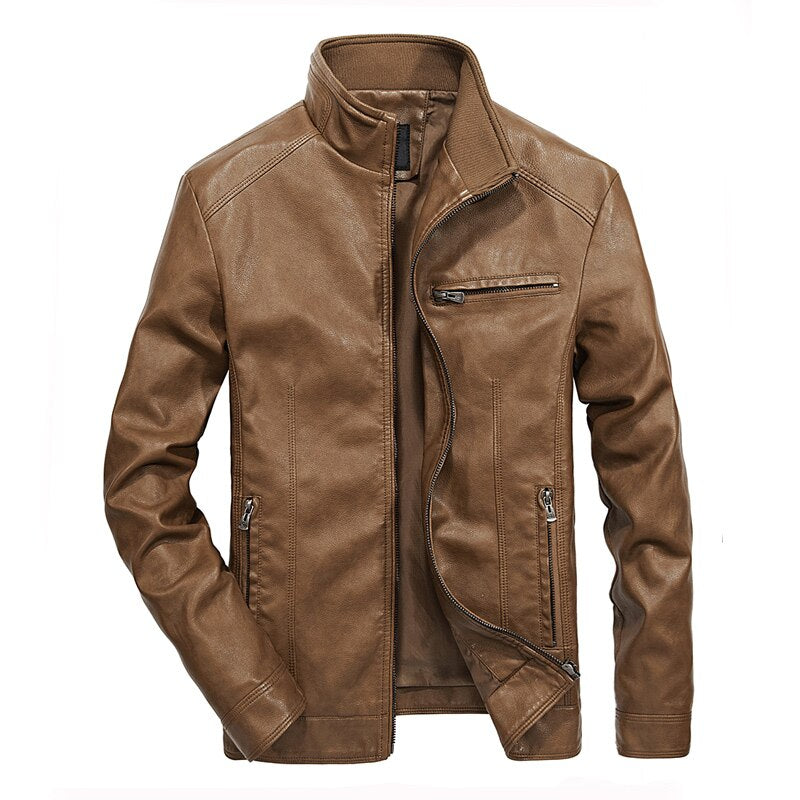 FGKKS Brand Warm Men Leather Jacket Mens Leather Motorcycle Standing Collar Motorcycle Style Men's Leather Jackets