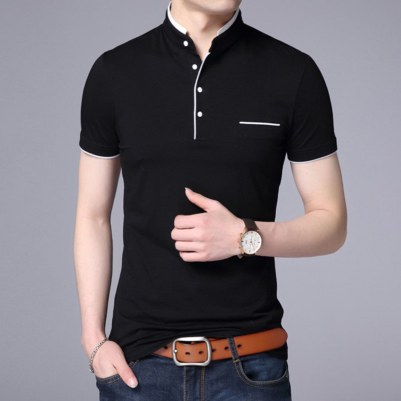 Liseaven Men Mandarin Collar T-Shirt basic tshirt male short sleeve shirt Brand New Tops&Tees Cotton T Shirt